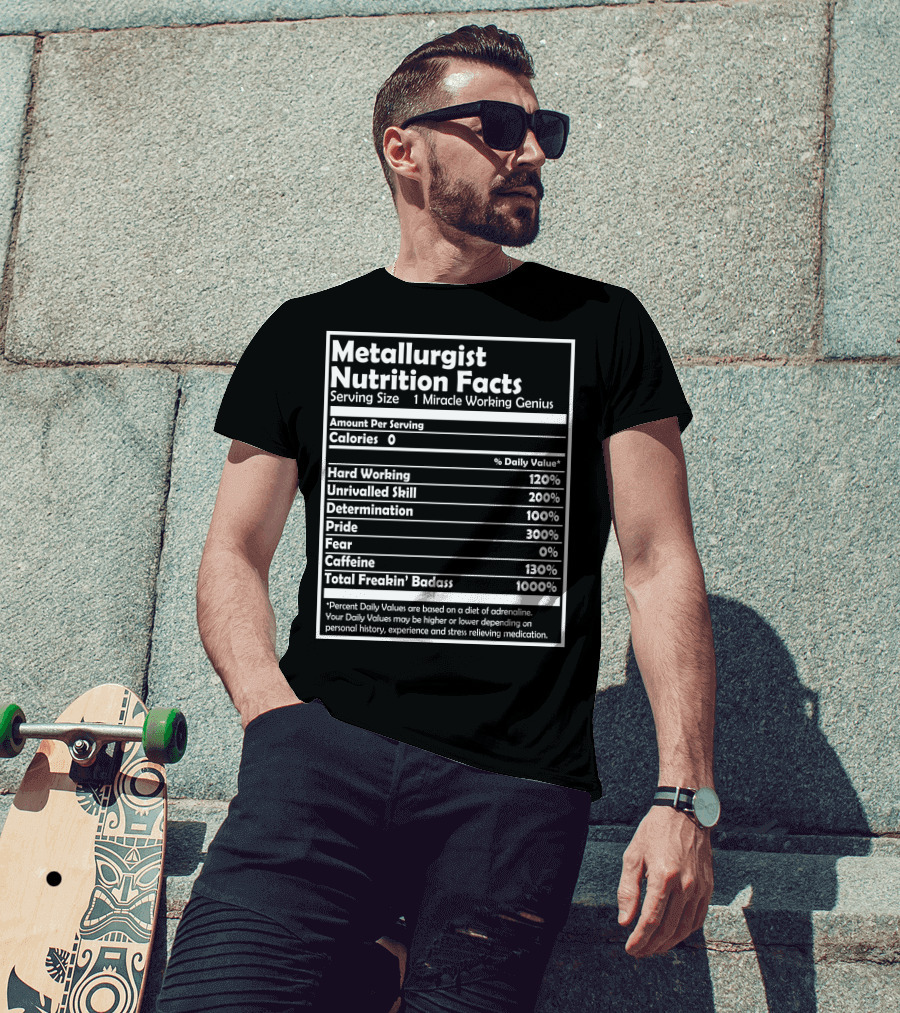 Metallurgist Nutrition Facts Miracle Working Genius 1000 Percent Freakin' Badass T-Shirt