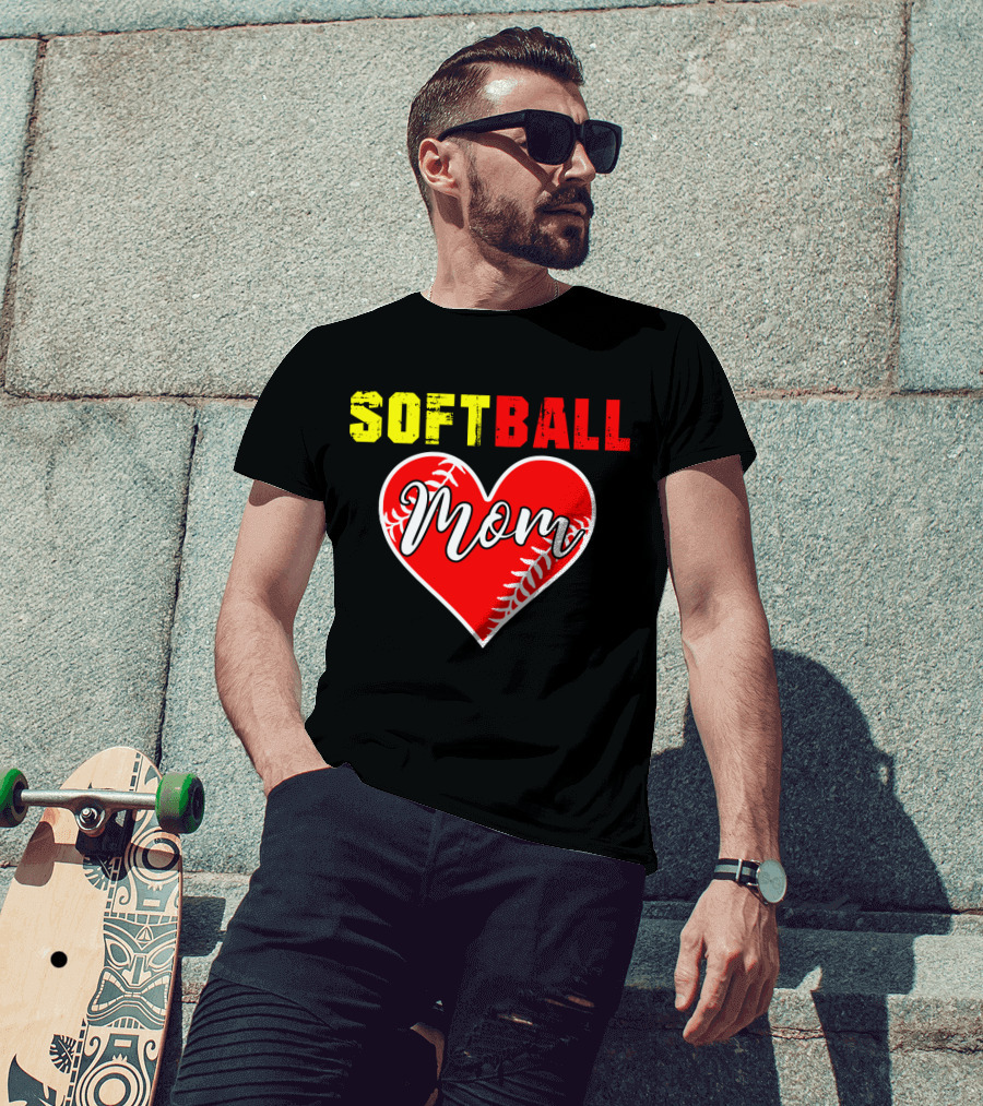Softball Mom Heart Softball Fans T-Shirt