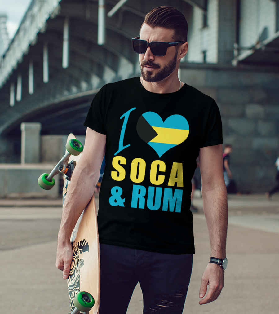 I Love Soca And Rum Bahamas Flag Heart T-Shirt
