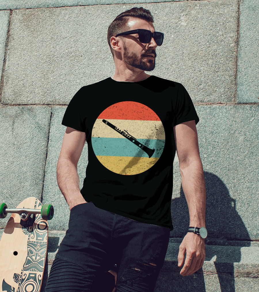 Vintage Retro Clarinet Stripes Circle T-Shirt