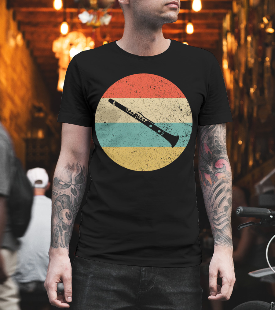 Vintage Retro Clarinet Stripes Circle T-Shirt