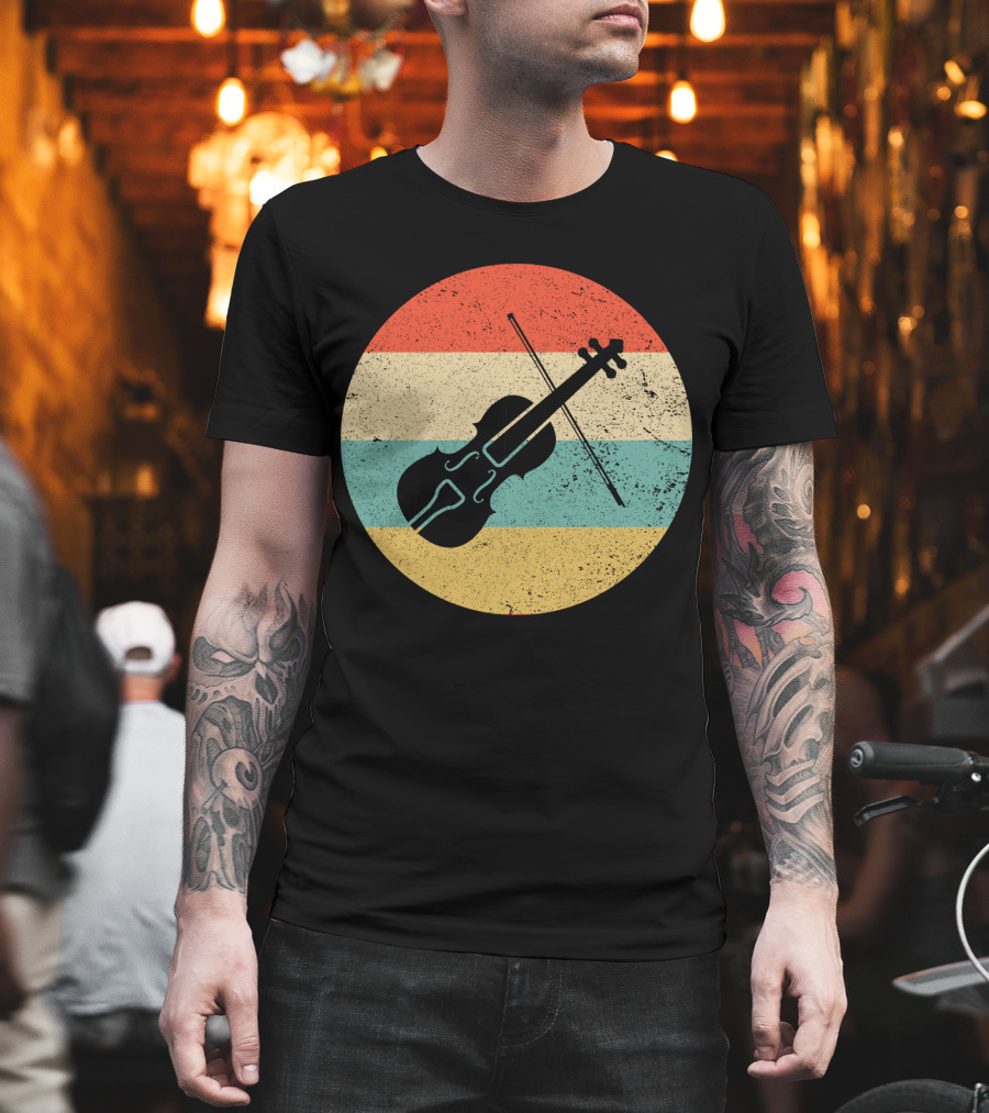 Vintage Retro Violin Circle With Stripes T-Shirt