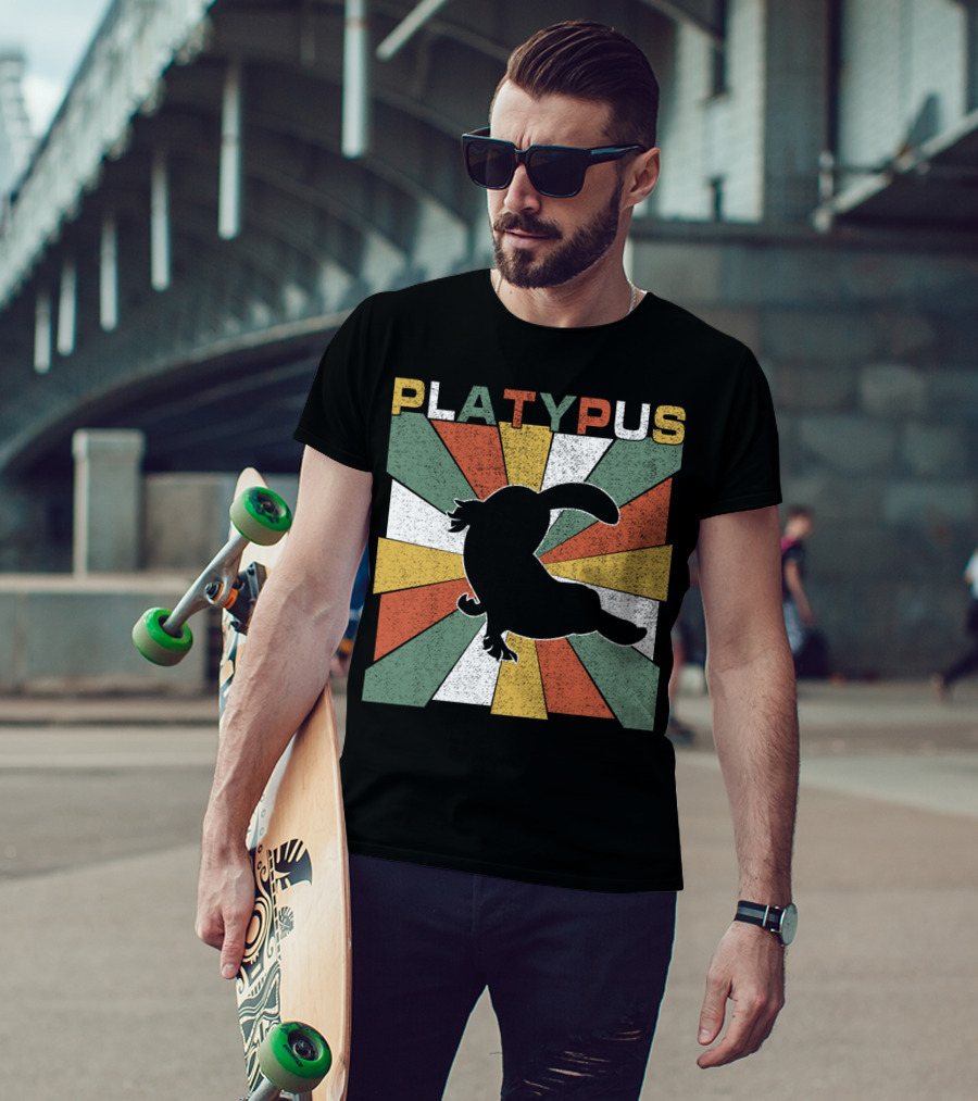 Platypus Retro 70s Vintage Silhouette Sunburst Colors T-Shirt