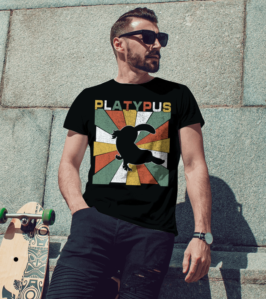 Platypus Retro 70s Vintage Silhouette Sunburst Colors T-Shirt