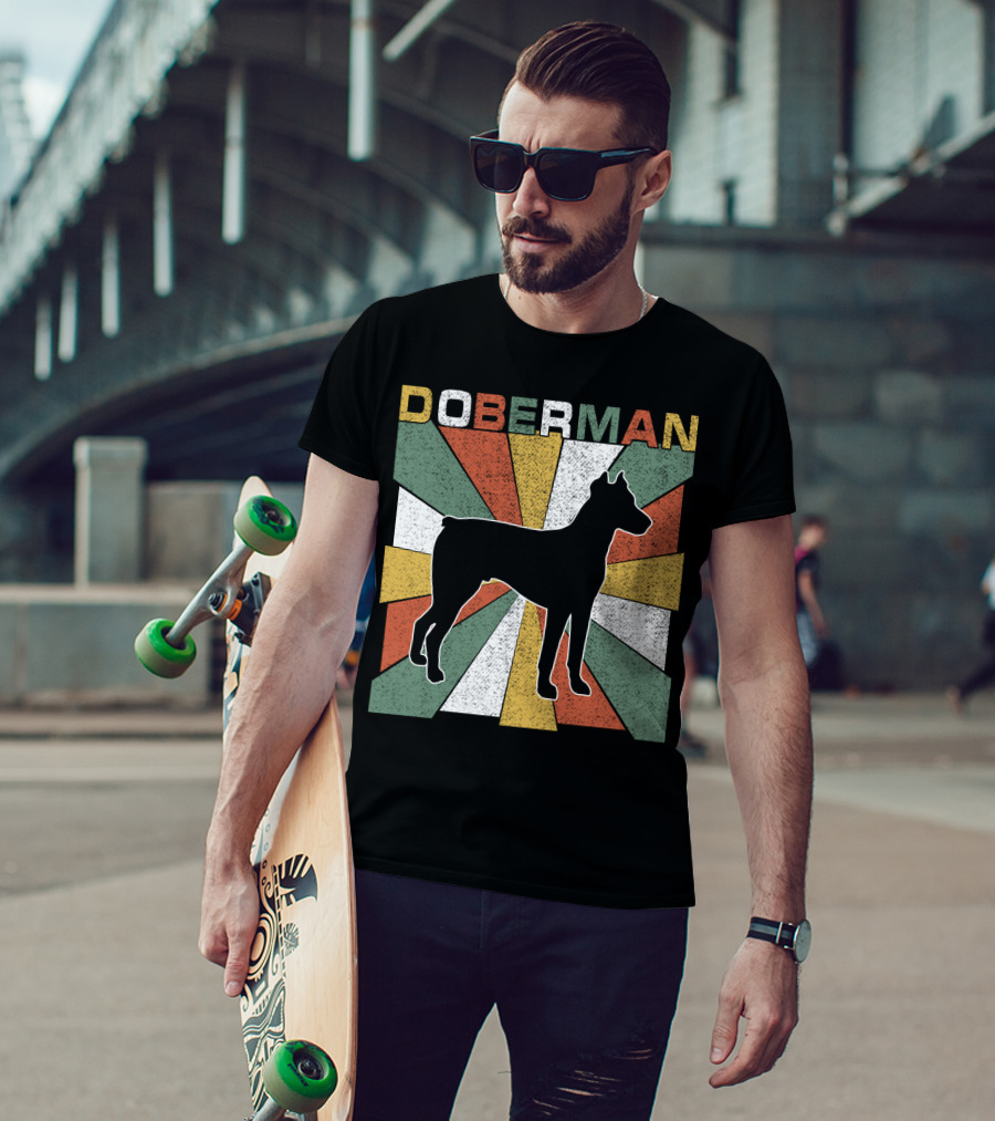 Doberman Retro 70s Silhouette Vintage Colors T-Shirt