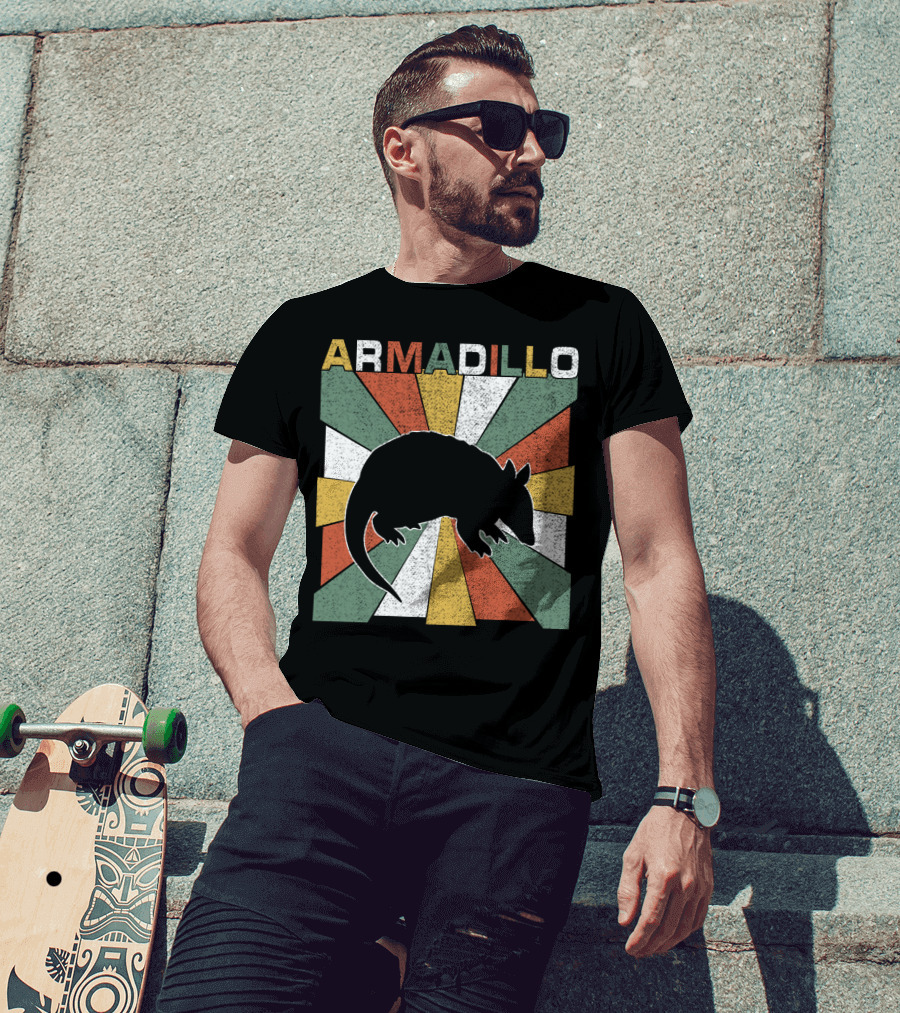 Armadillo Retro 70s Vintage Rainbow Burst T-Shirt