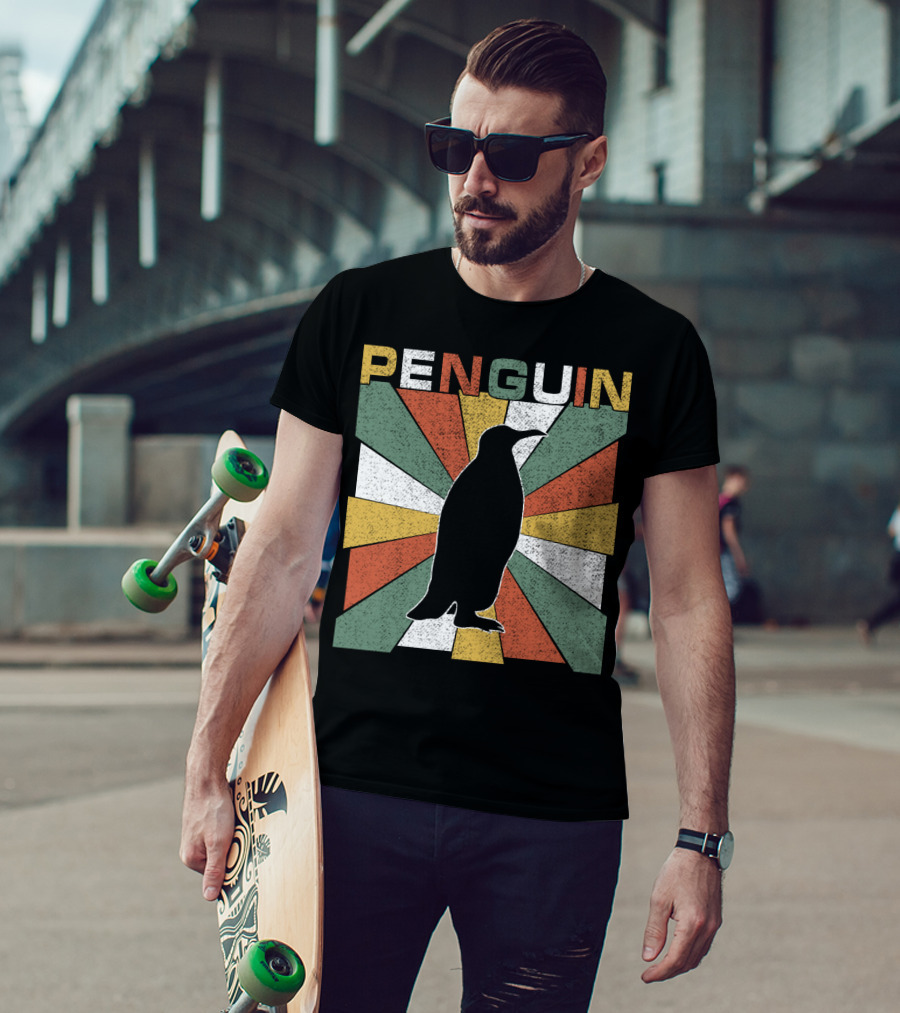 Penguin 70s Silhouette Vintage Retro Sunburst T-Shirt