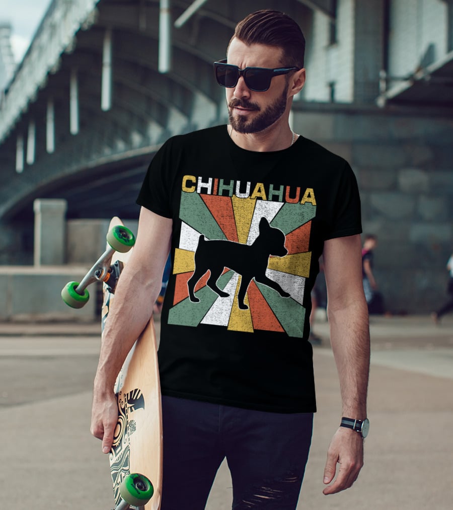Chihuahua Retro 70s Vintage Silhouette Burst T-Shirt