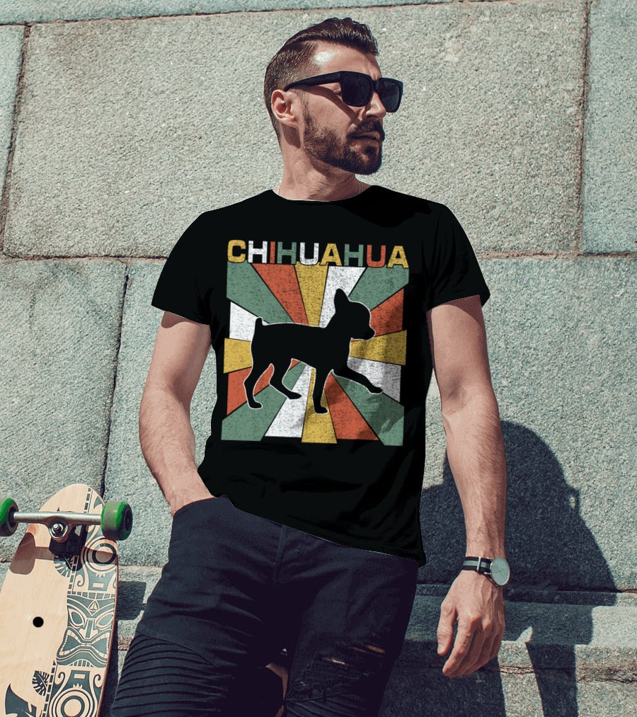 Chihuahua Retro 70s Vintage Silhouette Burst T-Shirt