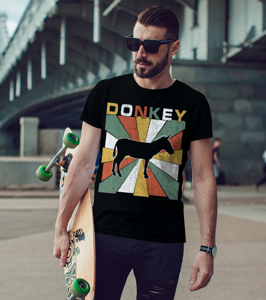 DONKEY Retro 70s Vintage Silhouette Colorful Stripes T-Shirt