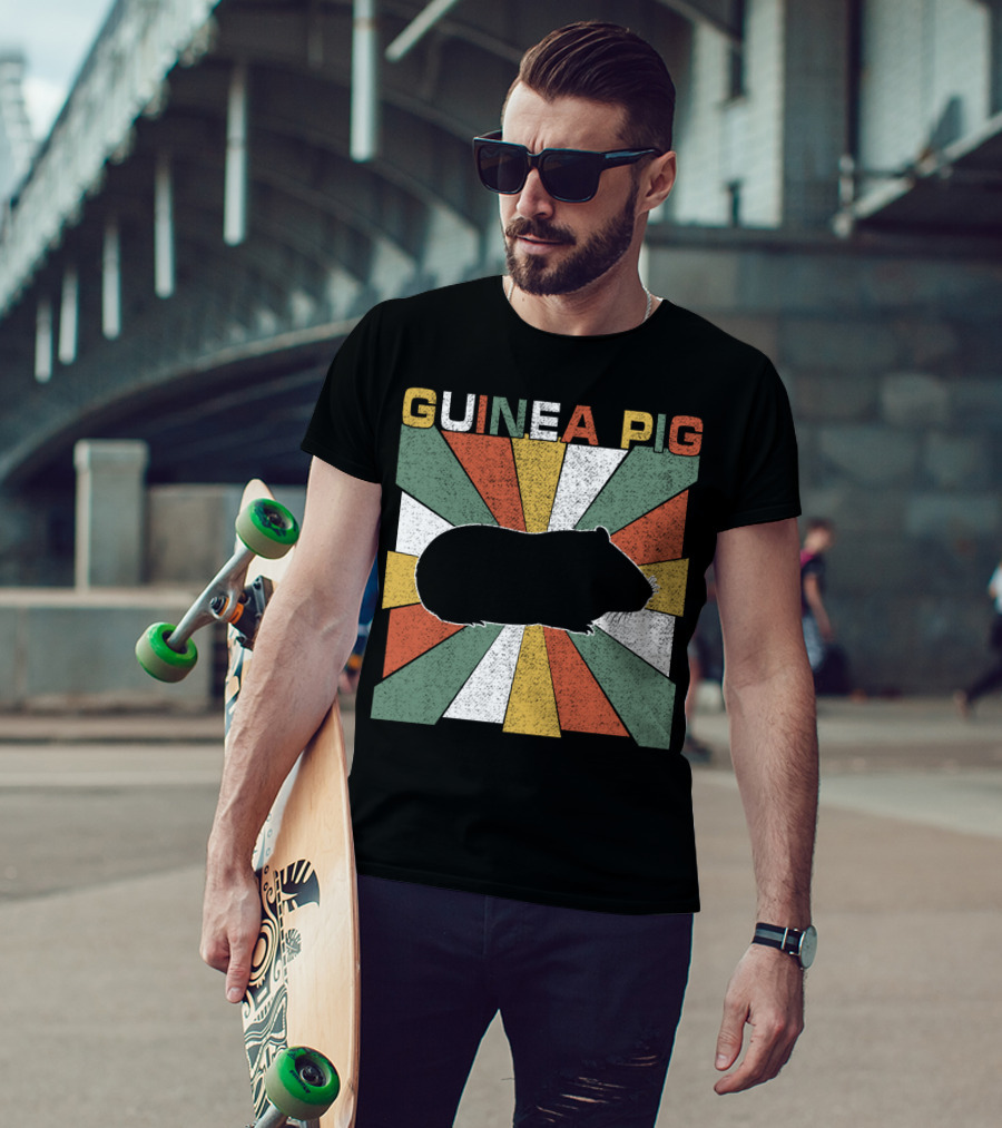 Guinea Pig Retro 70s Silhouette With Vintage Color Block T-Shirt