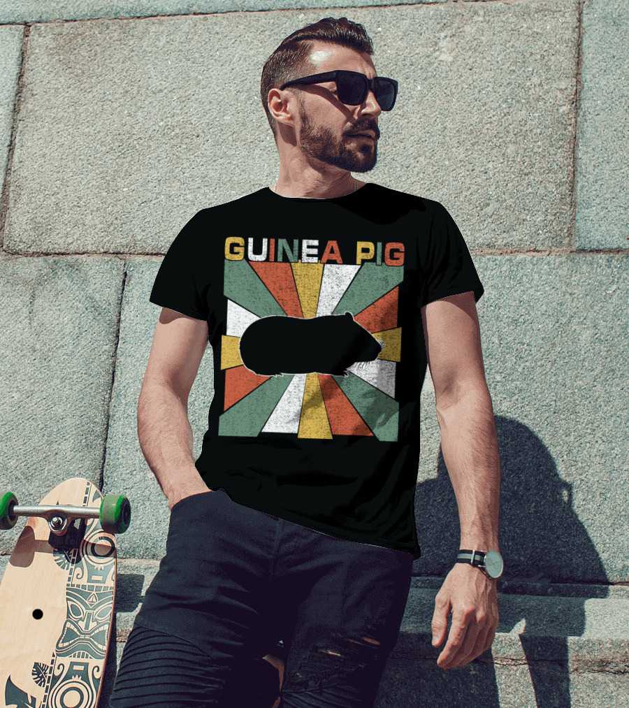 Guinea Pig Retro 70s Silhouette With Vintage Color Block T-Shirt