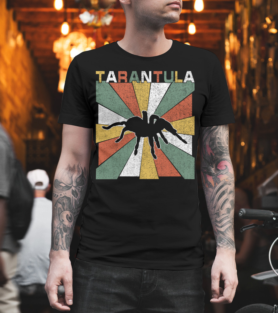Tarantula Retro 70s Vintage Silhouette with Colorful Geometric Background T-Shirt