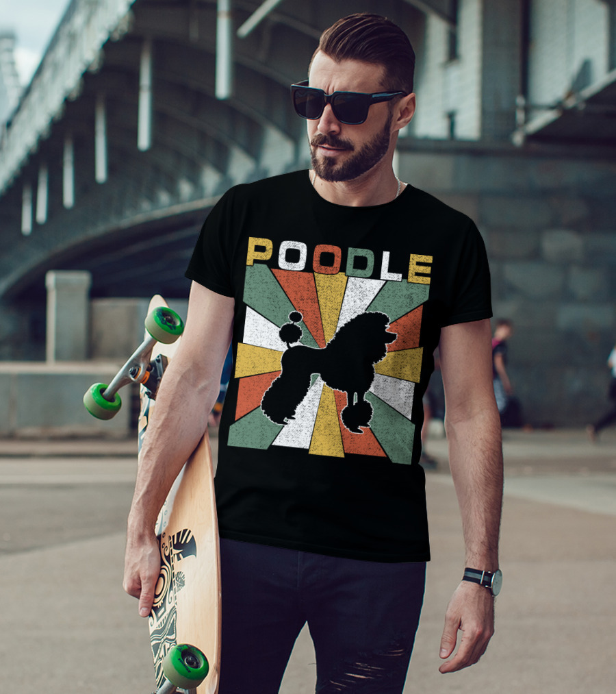 Poodle Silhouette Retro 70s Colorful Burst T-Shirt