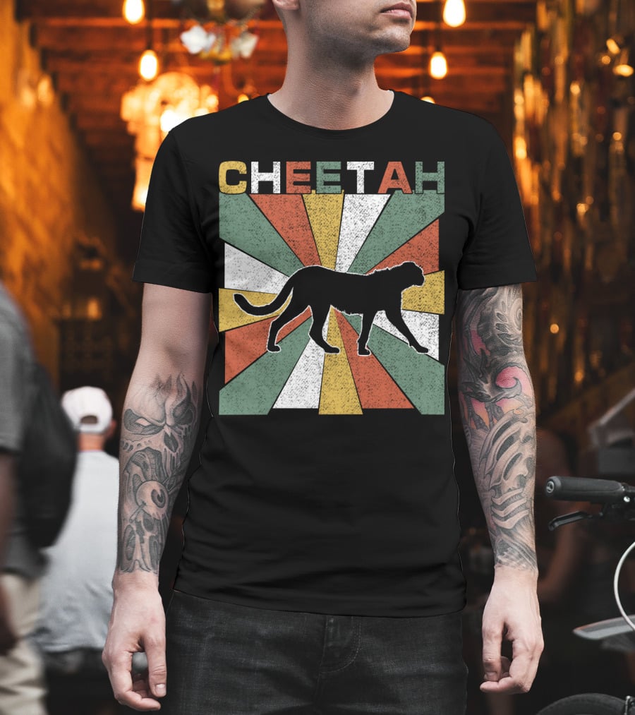 Cheetah Silhouette Retro 70s Vintage Stripes T-Shirt