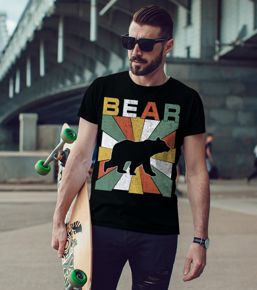 Bear Retro 70s Vintage Silhouette Burst T-Shirt
