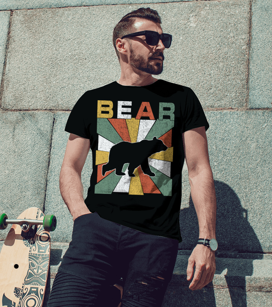 Bear Retro 70s Vintage Silhouette Burst T-Shirt