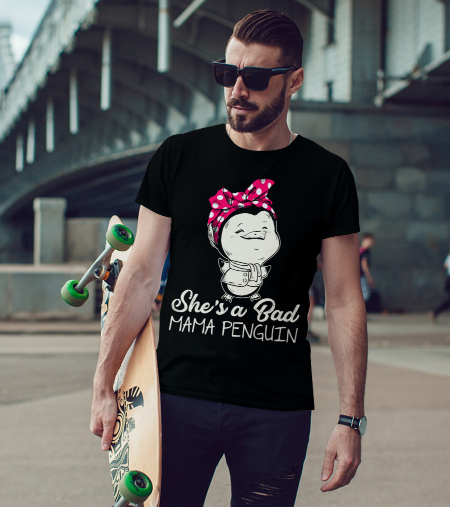 She's A Bad Mama Penguin Rosie The Riveter Parody With Bow T-Shirt