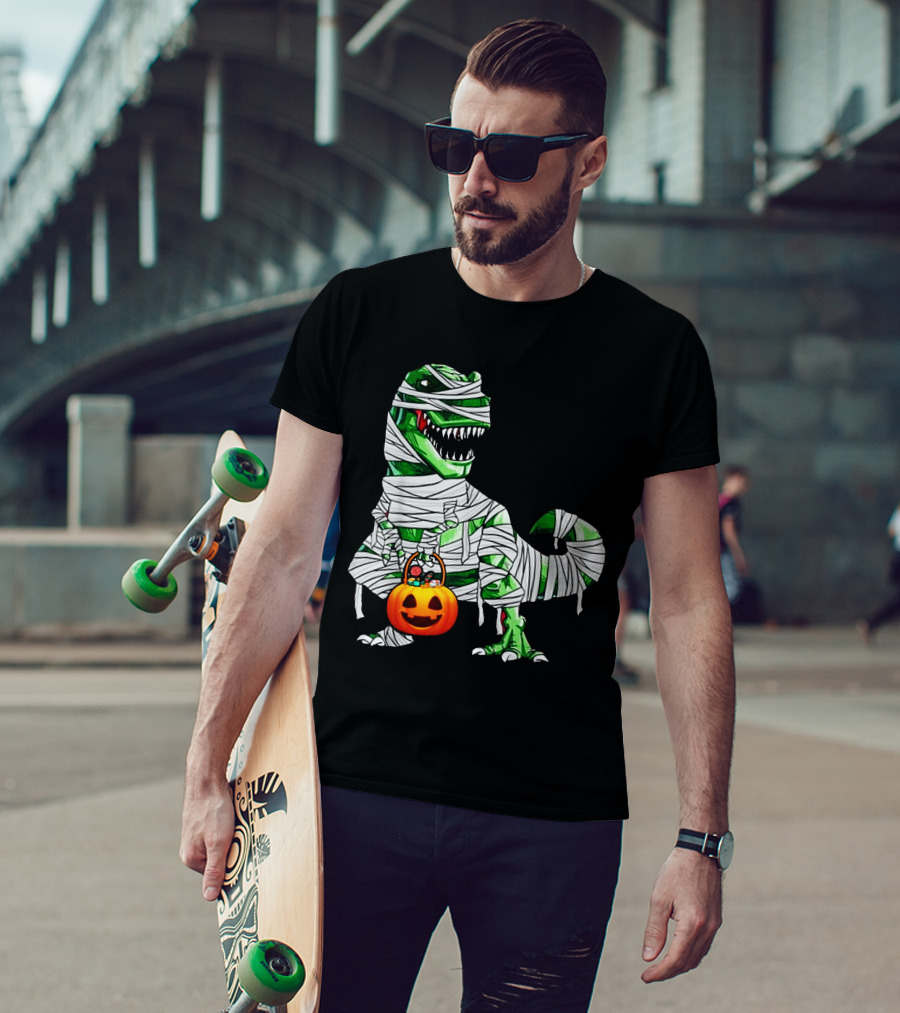Halloween Pumpkin Mummy Dinosaur T-Shirt