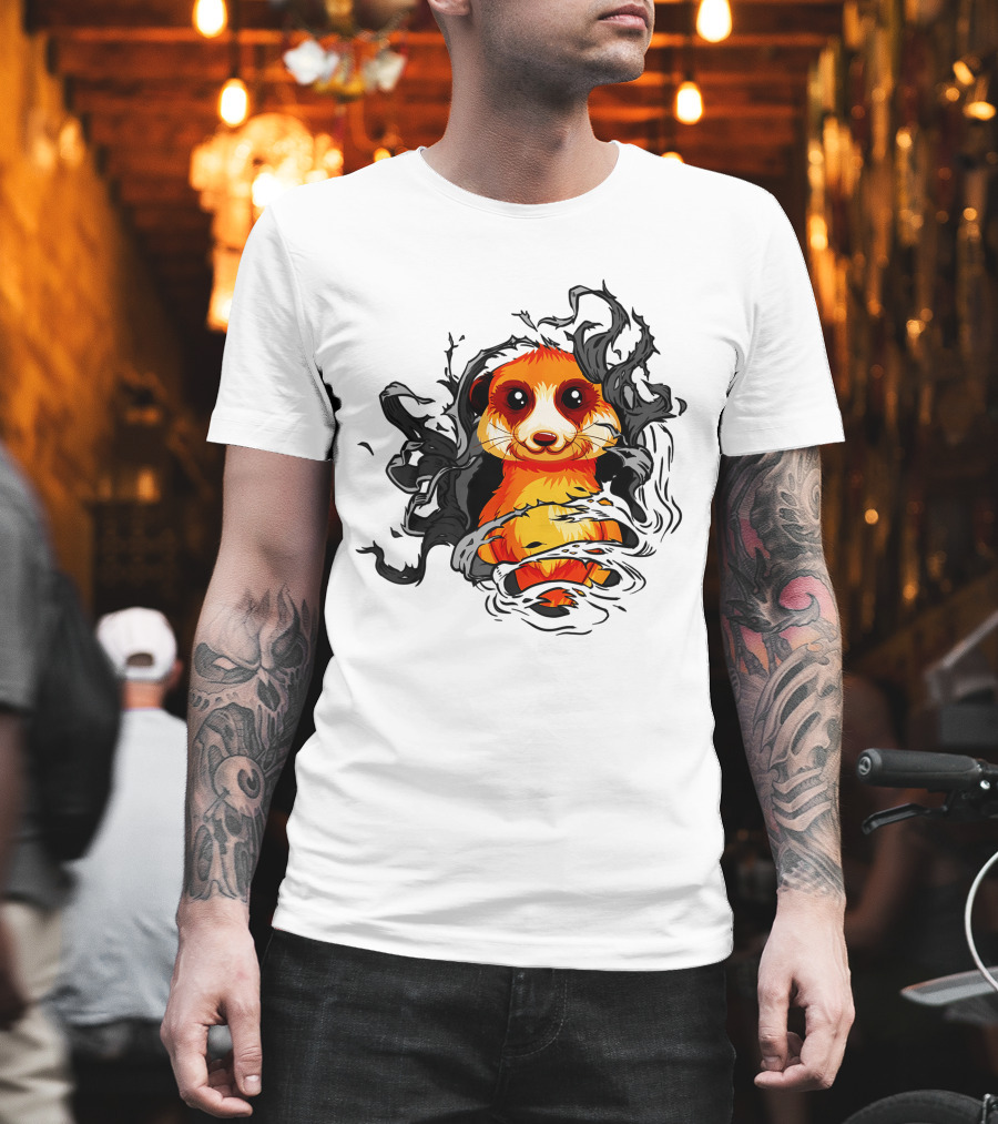 Meerkat Vivid Orange Burst Black Swirls T-Shirt