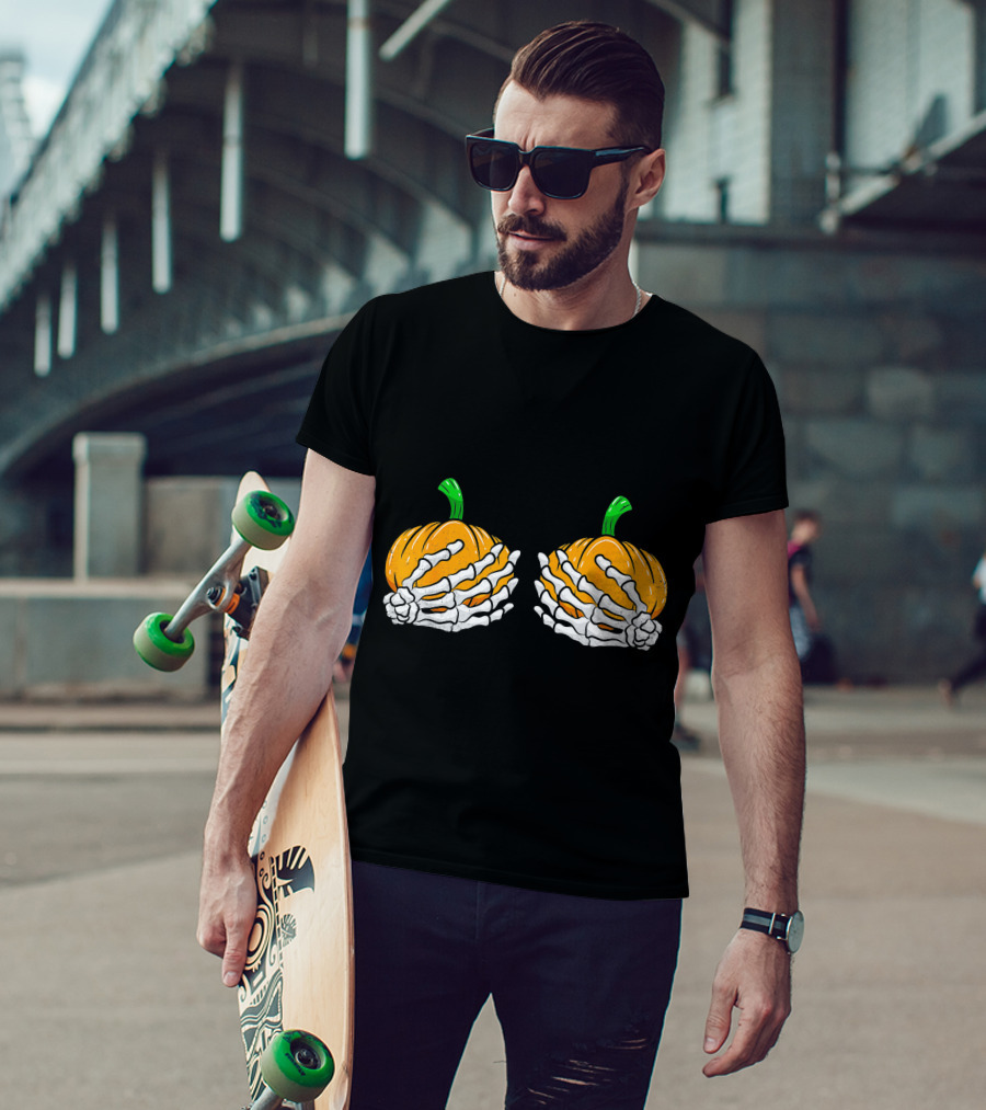 Halloween Pumpkin Skeleton Hands Bra T-Shirt