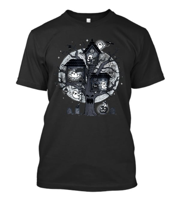 Halloween Clubhouse Spooky Treehouse With Ghosts Under Full Moon T-Shirt