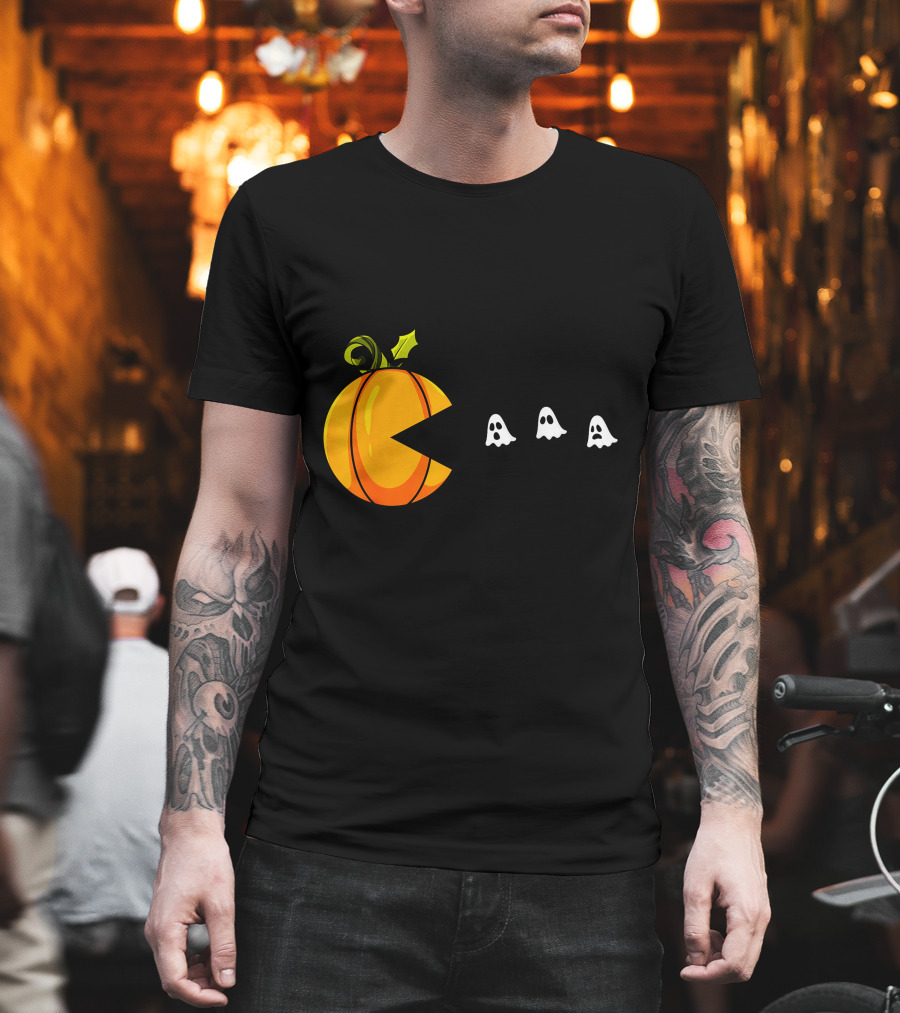 Pumpkin Pac-Man Chomping Ghosts Halloween T-Shirt