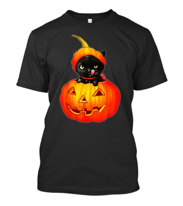 Funny Halloween Cats And Pumpkins With Scary Black Cat T-Shirt