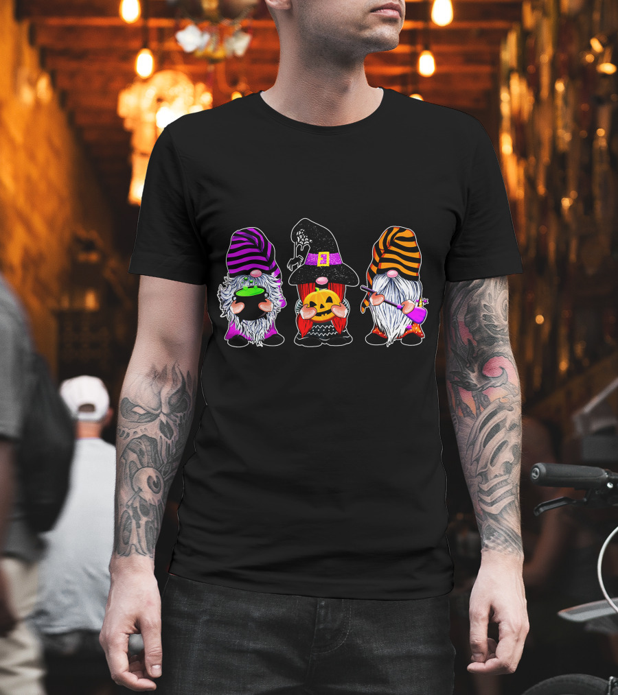Halloween Gnomes Cute Autumn Pumpkin Fall Funny Holiday Wizard Hat cauldron T-Shirt
