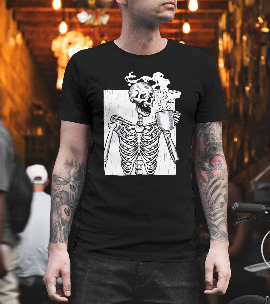 Halloween Skeleton Skull Coffee Drinker T-Shirt