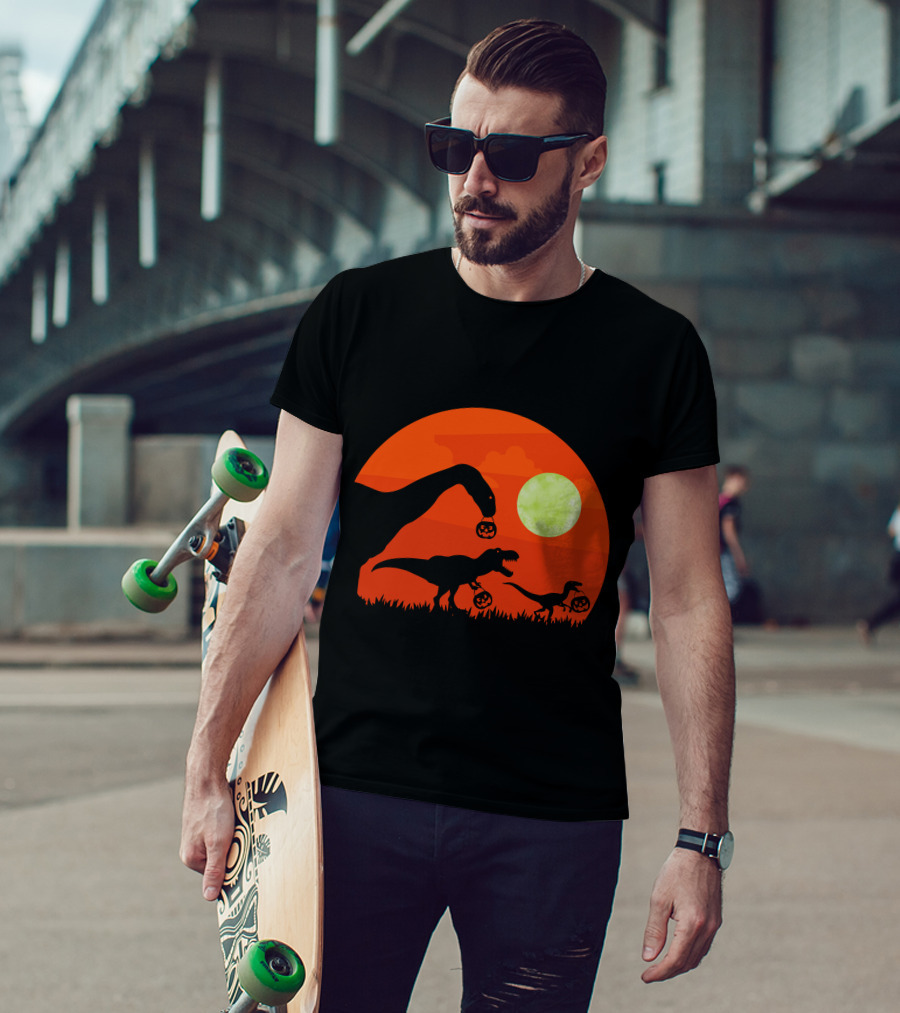 Halloween Dinosaur Rex Pumpkin Moon T-Shirt
