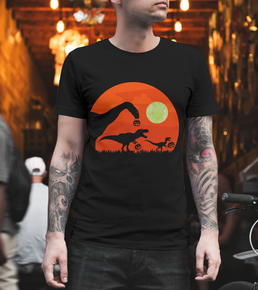 Halloween Dinosaur Rex Pumpkin Moon T-Shirt