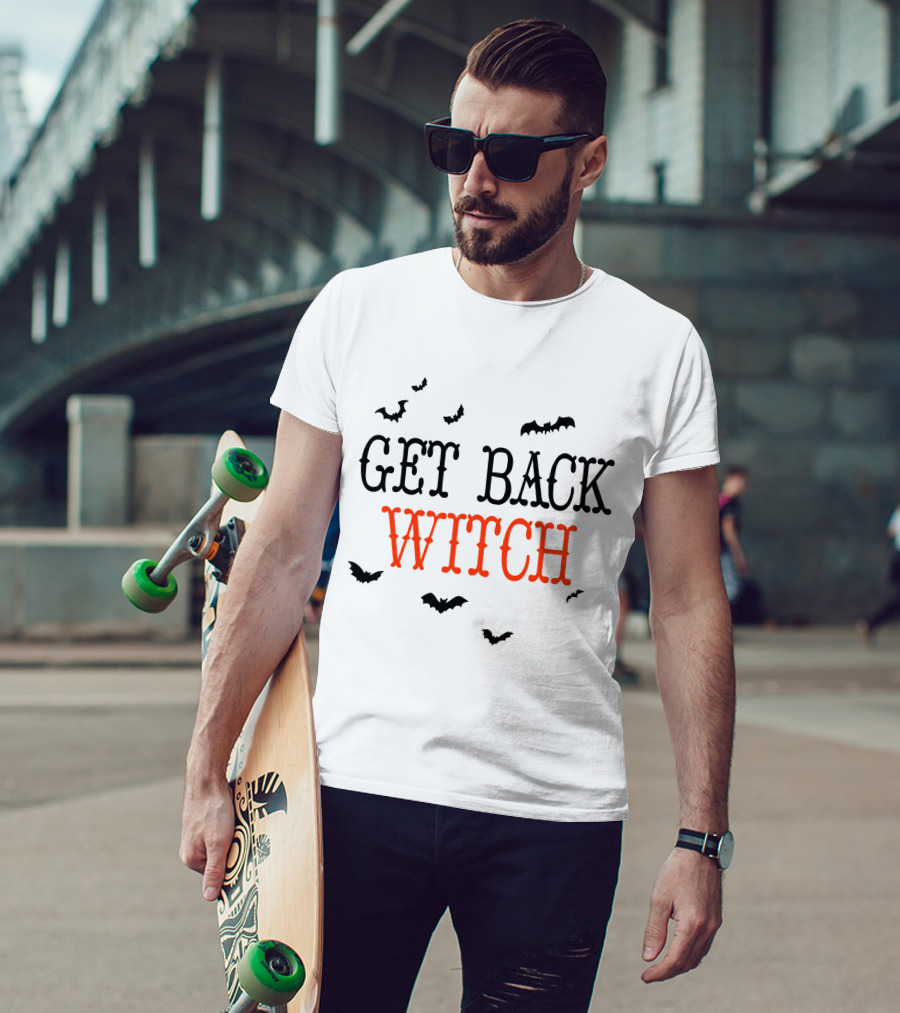 Get Back Witch I'm Not A Witch I'm Your Wife Halloween Bats T-Shirt
