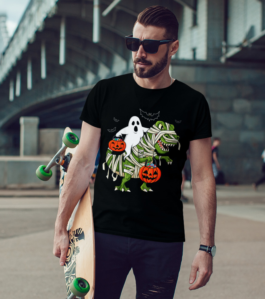 Ghost And Mummy T-Rex Halloween Candy Adventure T-Shirt