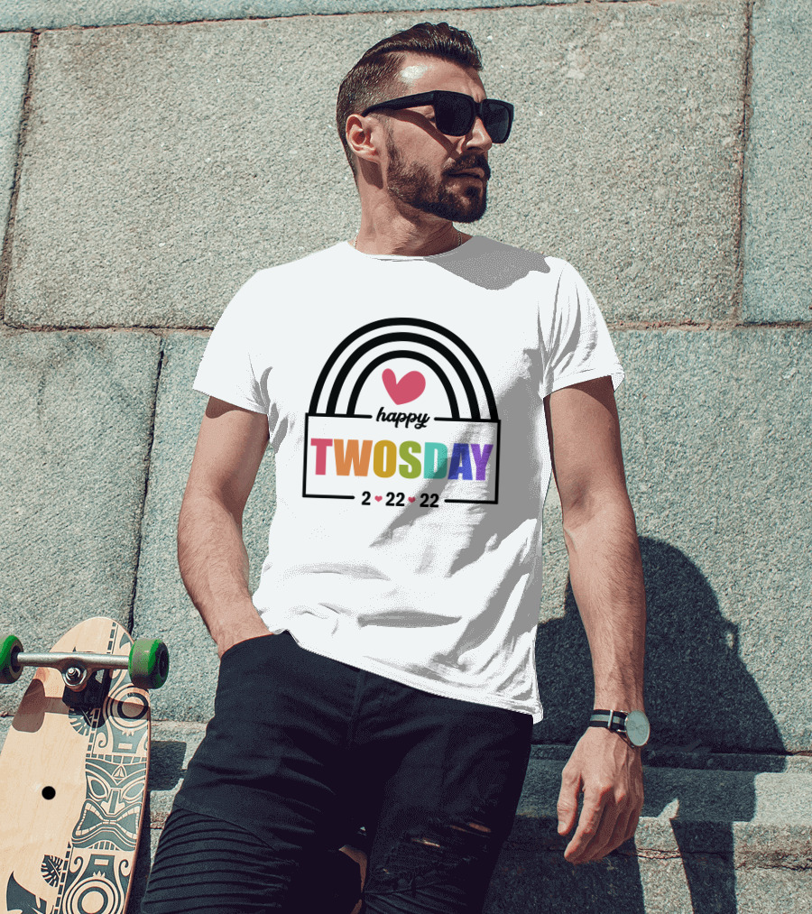 Happy Twosday 2-22-22 Rainbow Heart T-Shirt