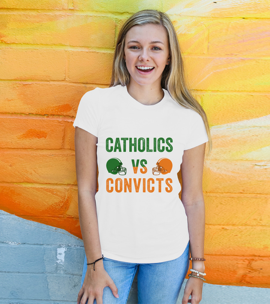 Catholics Vs. Convicts 1988 Football Helmets Rivalry T-Shirt