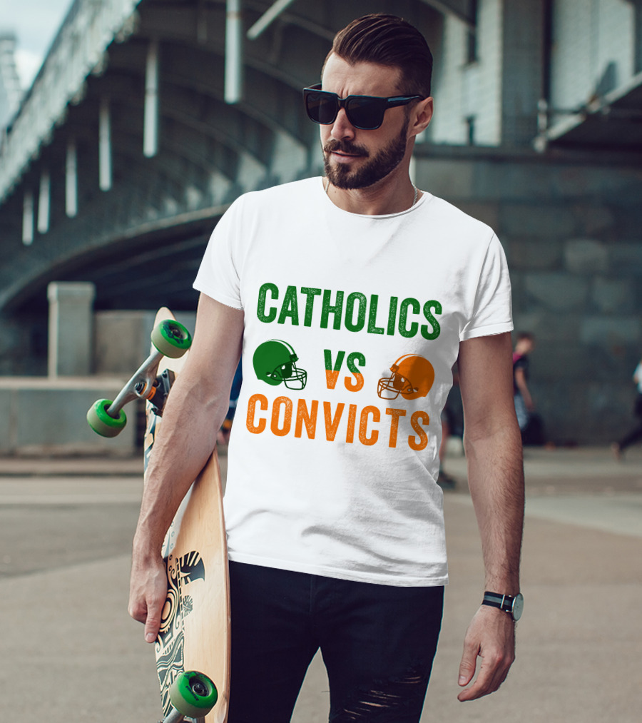 Catholics Vs. Convicts 1988 Football Helmets Rivalry T-Shirt