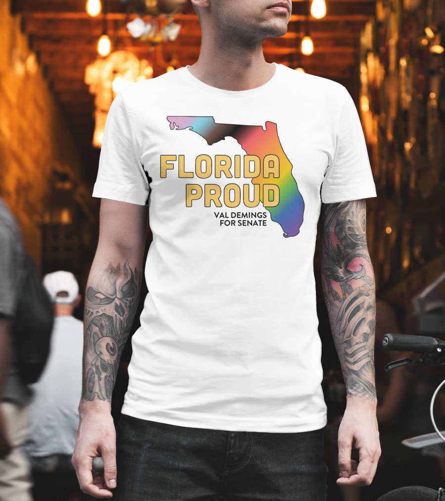Florida Proud Rainbow Map Val Demings For Senate T-Shirt