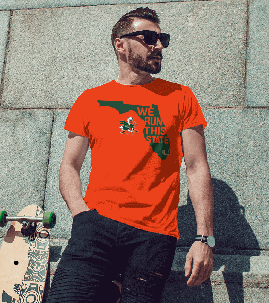 We Run This State Miami Hurricanes Florida Map Vector T-Shirt