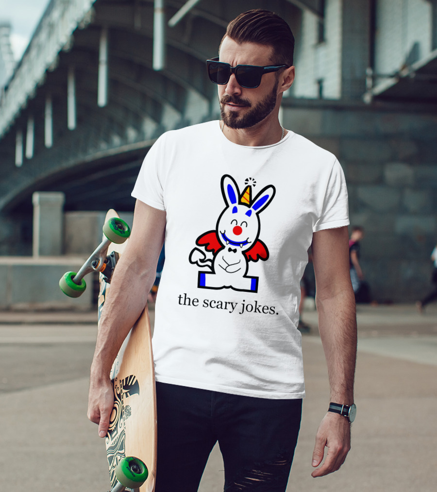 The Scary Jokes Cartoon Bunny With Party Hat And Red Wings T-Shirt