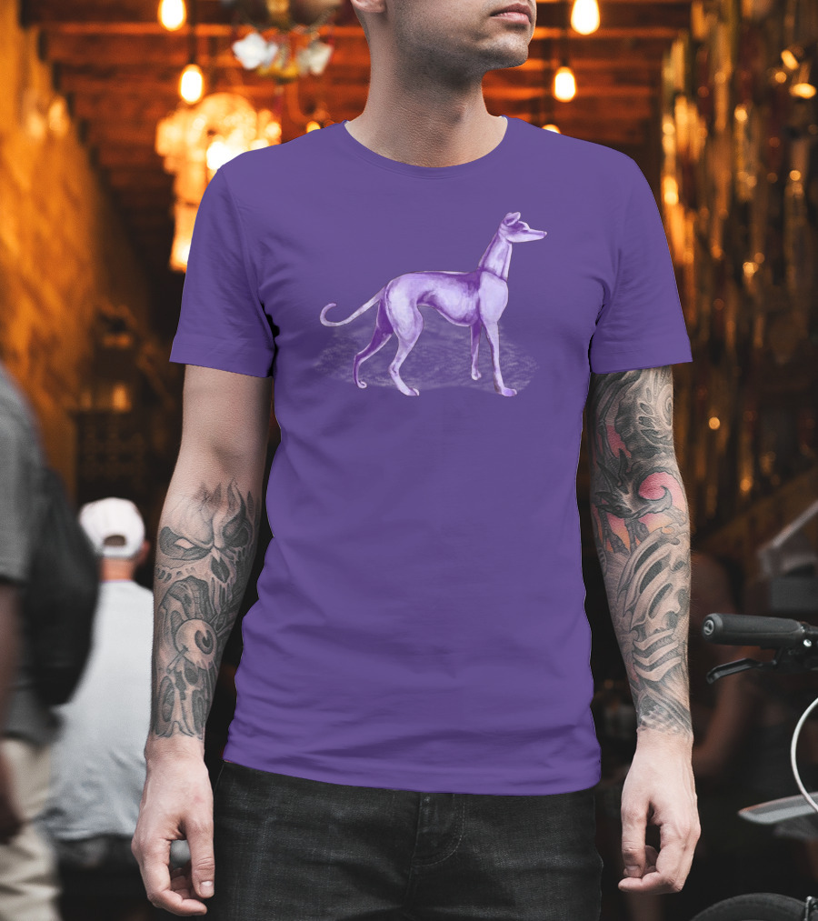 The One Purple Dog Silhouette Standing on a Purple Background T-Shirt