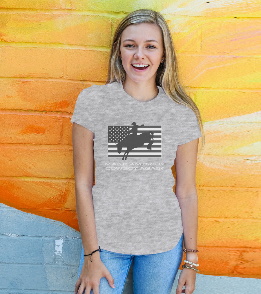 Brittanyandkasi X Kasi Brittany Make America Cowboy Again Riding Silhouette Flag T-Shirt