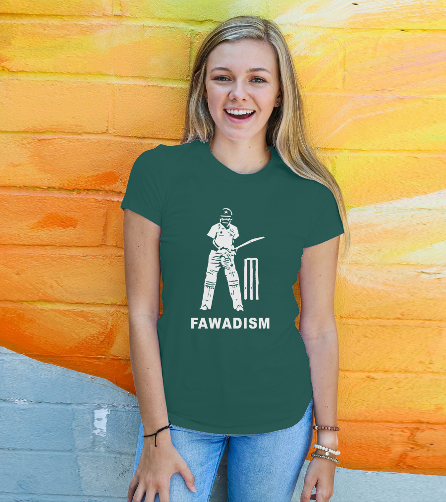 Cricketer Fawadism With Batting Icon And Star Cap T-Shirt
