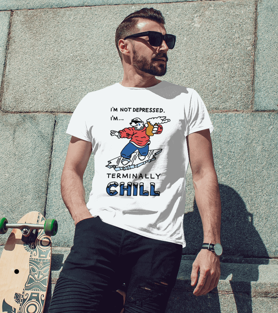 I'm Not Depressed I'm Terminally Chill Surfing Polar Bear T-Shirt