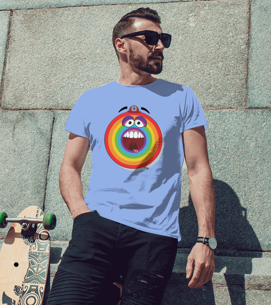 Firefighter Rainbow Face With Comic Mouth By Ernest Doty T-Shirt