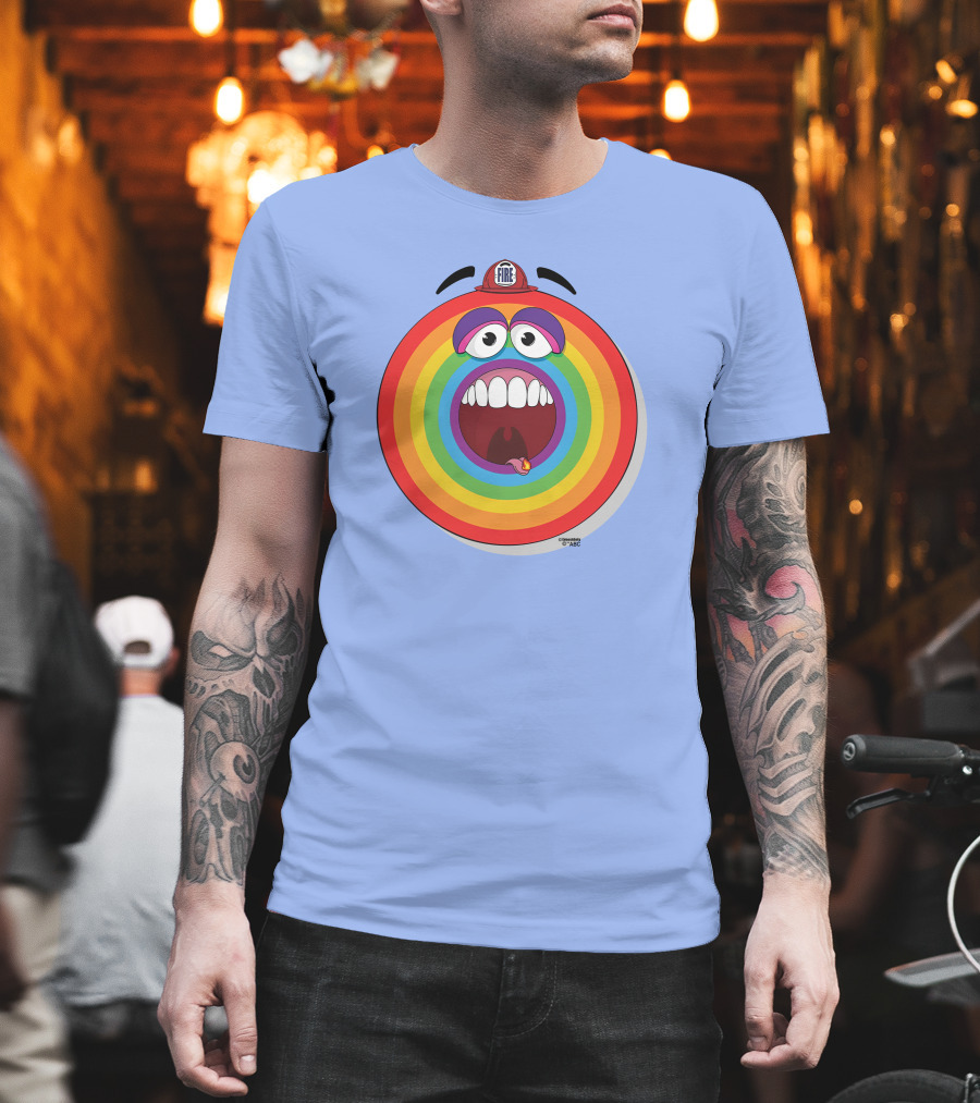 Firefighter Rainbow Face with Comic Mouth by Ernest Doty T-Shirt