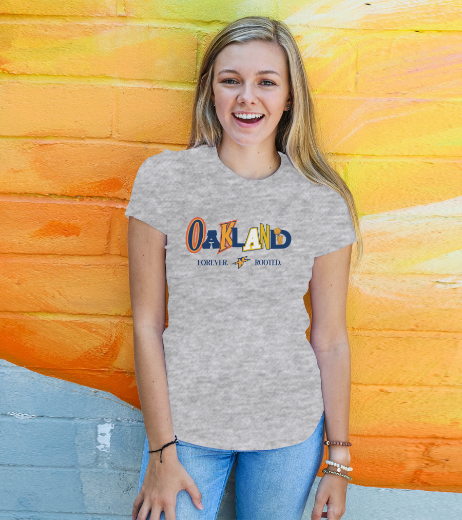 Warriorstalk Oakland Forever Rooted Basketball Theme Mixed Font T-Shirt