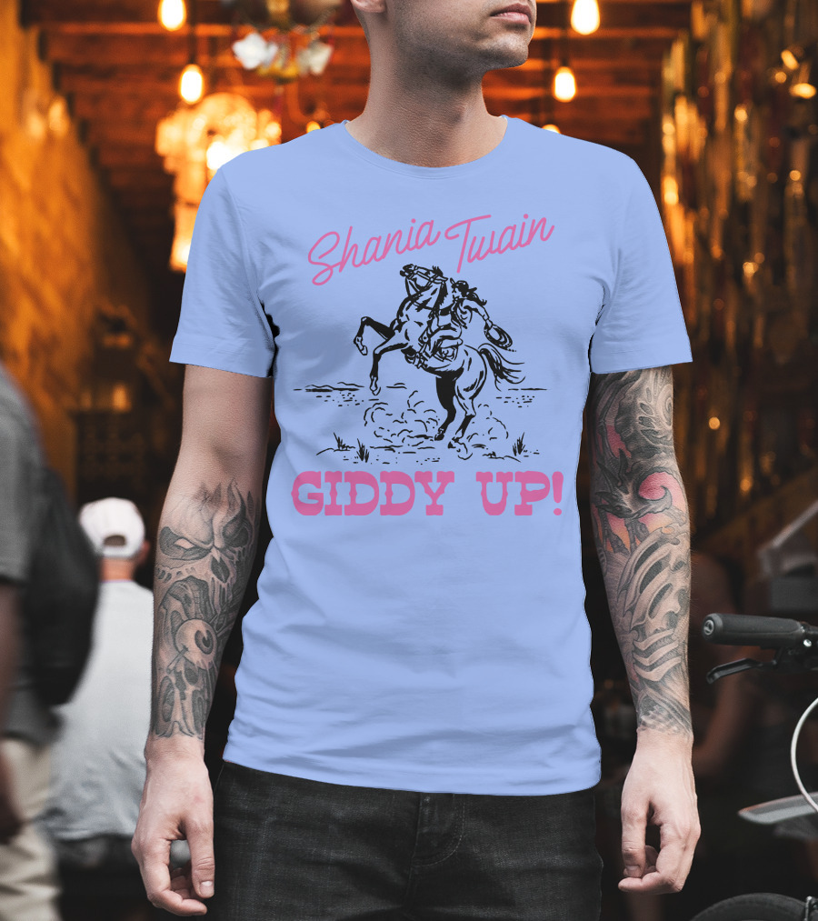 Shania Twain Giddy Up Riding Horse Sketch T-Shirt
