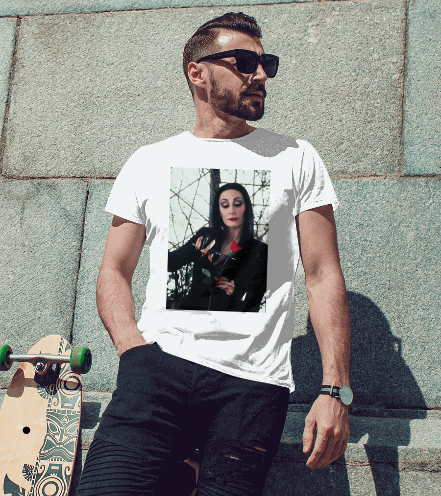 Morticia Addams Anjelica Huston Cutting Rose Scene T-Shirt