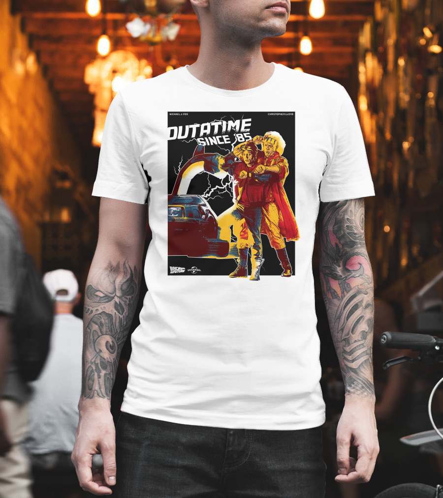 DUTATIME SINCE '85 BACK TO THE FUTURE MICHAEL J. FOX CHRISTOPHER LLOYD UNIVERSAL T-Shirt